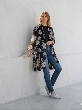 Floral Sheer Black Kimono Cardigan